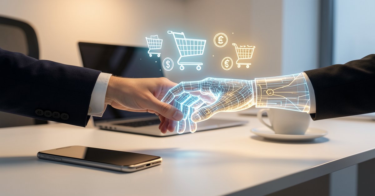 Agentes de inteligencia artificial en comercio digital - concepto visual de IA y compras automatizadas