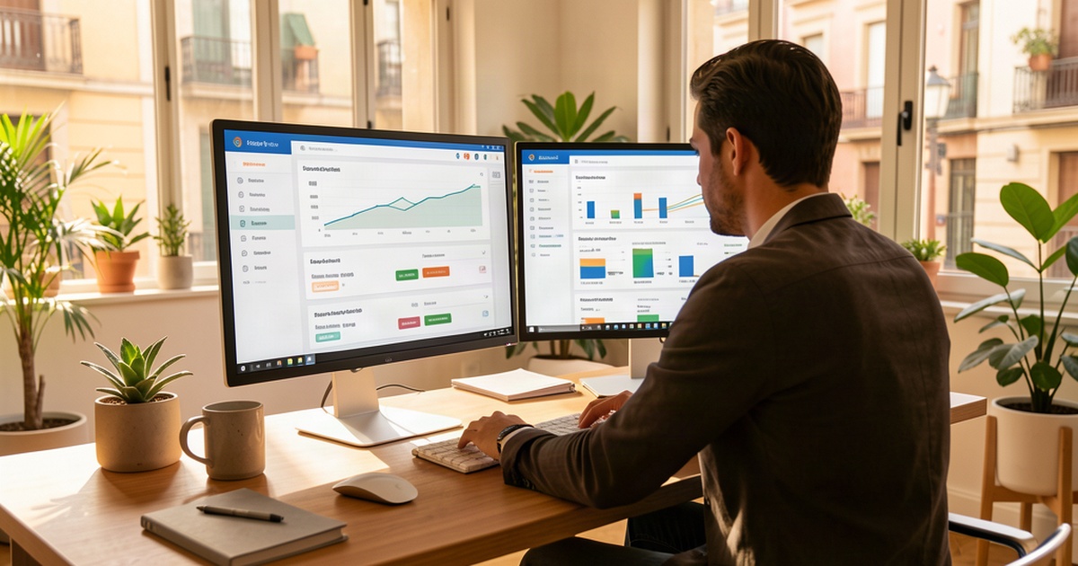Profesional de marketing trabajando en personalización de emails con IA en oficina moderna