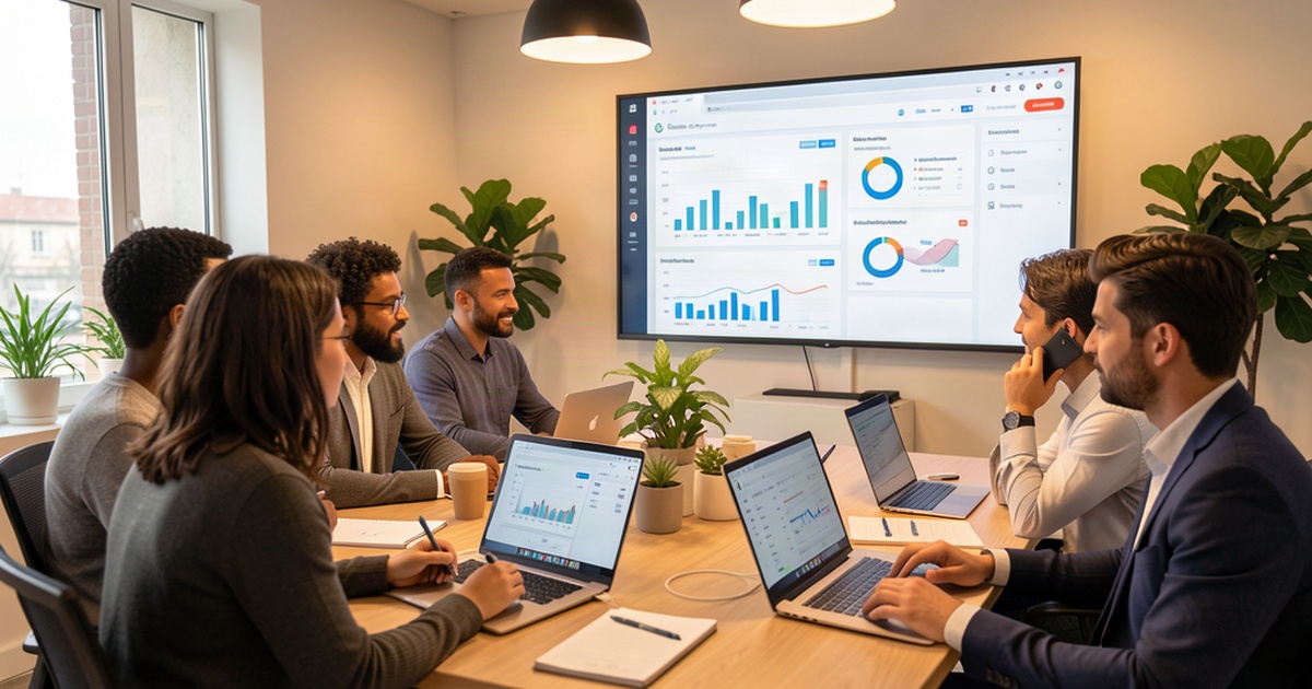 Sales Enablement con IA para pymes - equipo comercial revisando dashboards digitales