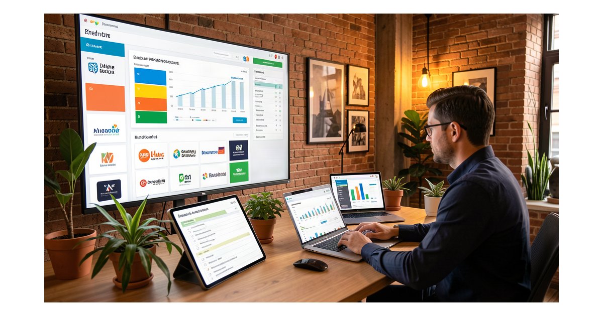 Brand Audit con IA para Pymes: equipo analizando datos de marca en oficina moderna