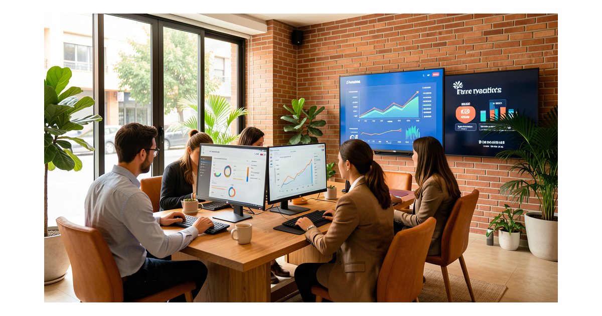 Marketing experiencial con IA para pymes 2026 - Agencia con profesionales analizando campañas
