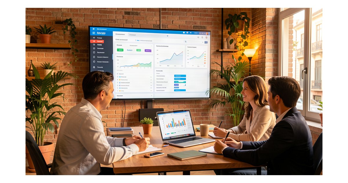 Contextual Marketing con IA para Pymes - Guía 2026 - Oficina moderna con dashboard de datos