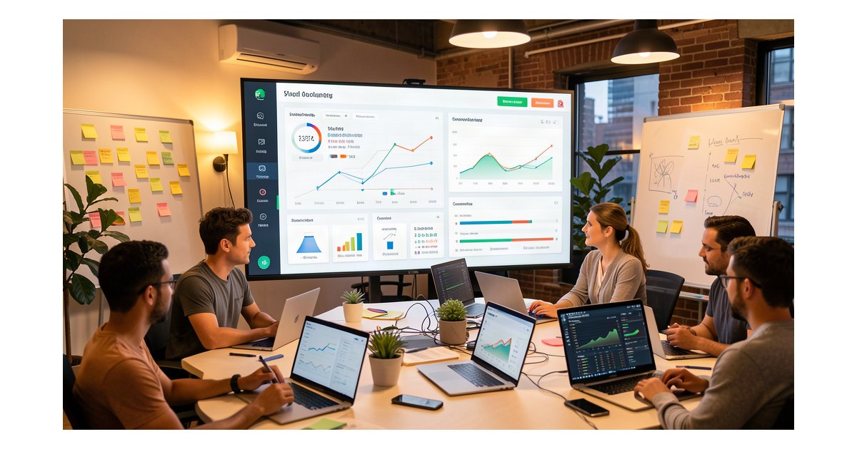 Growth hacking con IA para pymes 2026 - equipo analizando dashboard de crecimiento