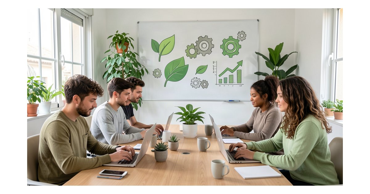 Sustainability marketing con IA para pymes en oficina moderna española 2026