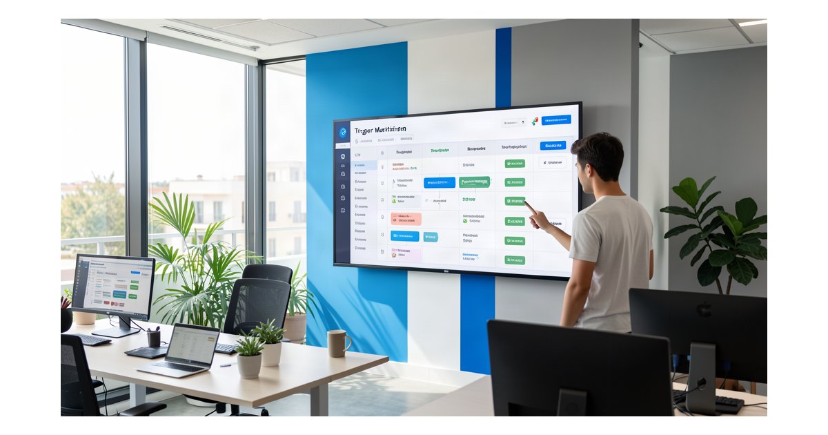 Trigger marketing automation dashboard en oficina moderna