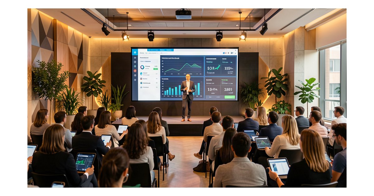 Events Marketing con IA para Pymes - Espacio de eventos moderno con analitica en tiempo real